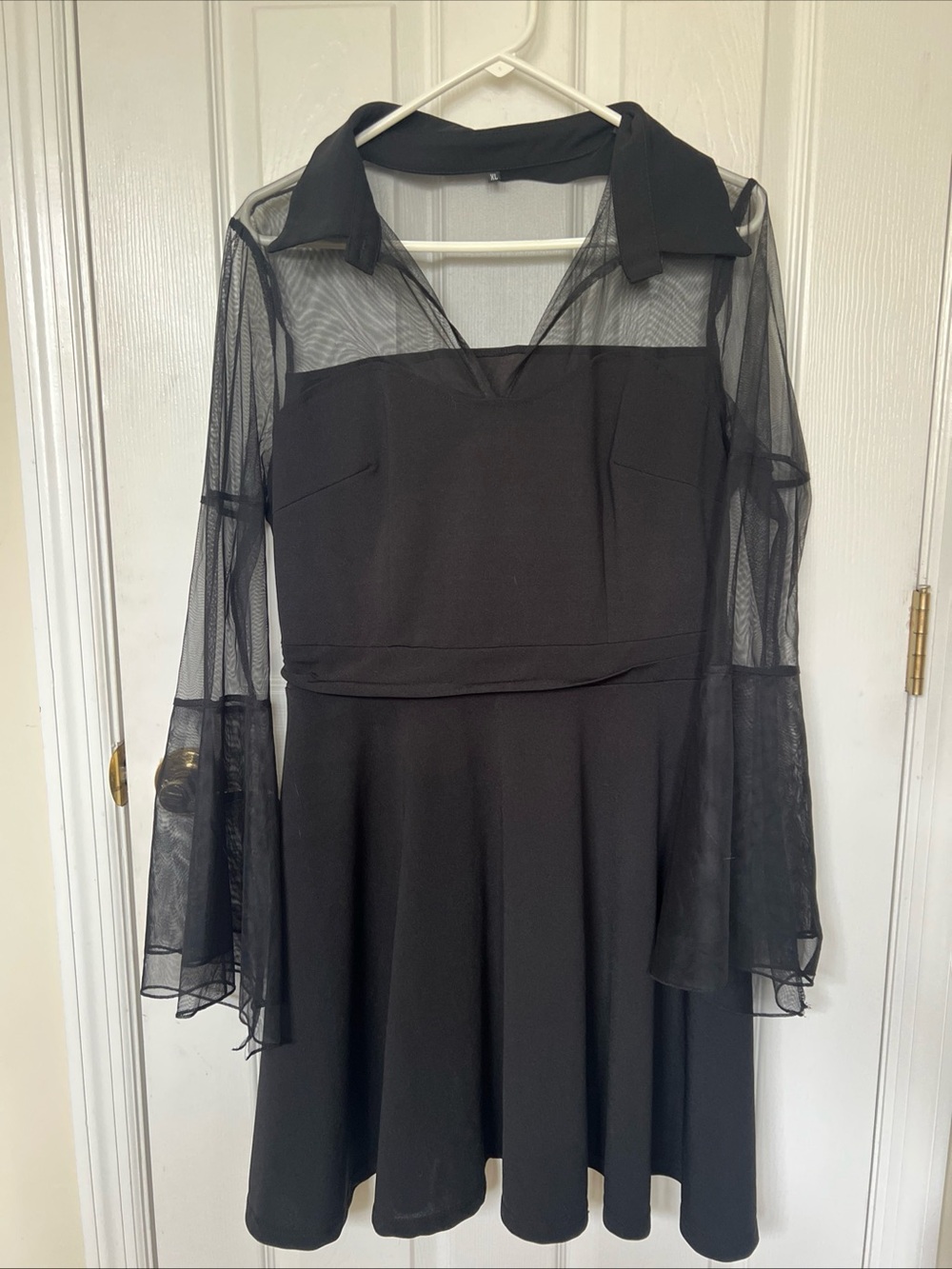 Women’s XL sheer black dress long bell sleeves Gothic party cocktail dress